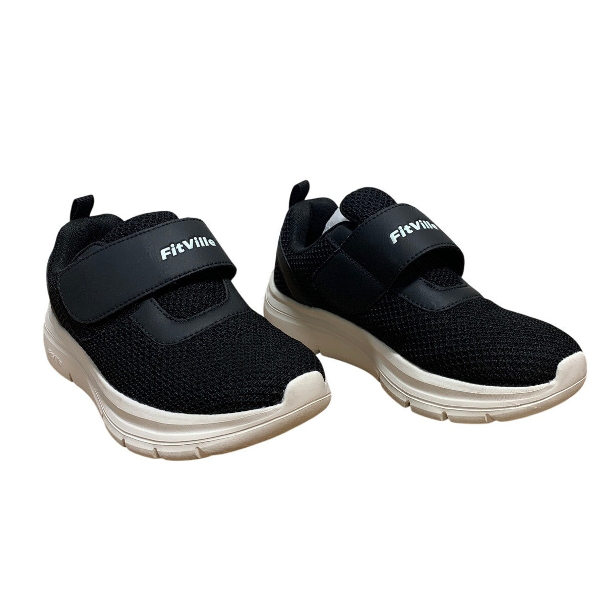Fitville Womens Size 8 Black Sneakers Closed Round Toe Hook Loop Fastener Shoes
