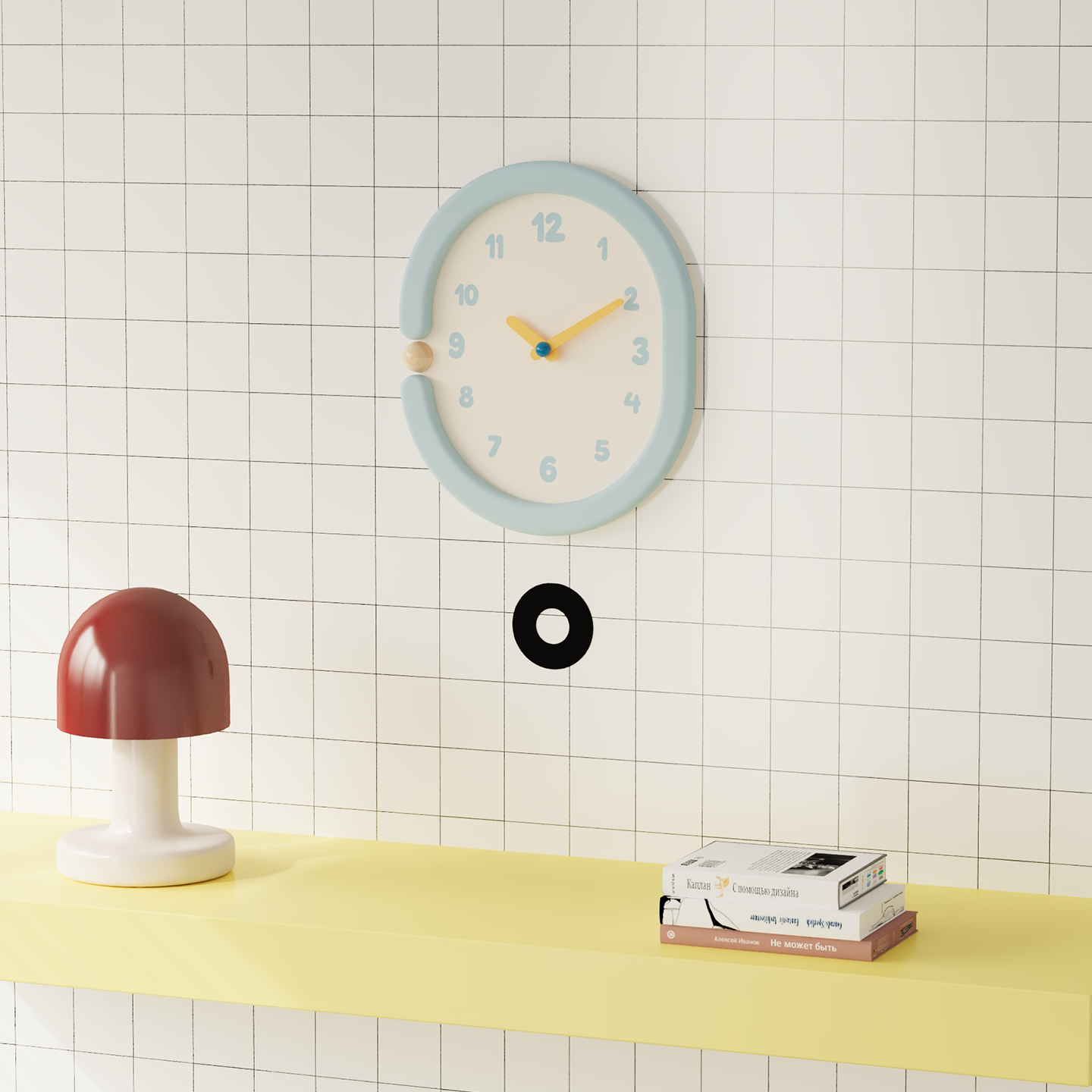 Oval Light Blue Wall Clock-3