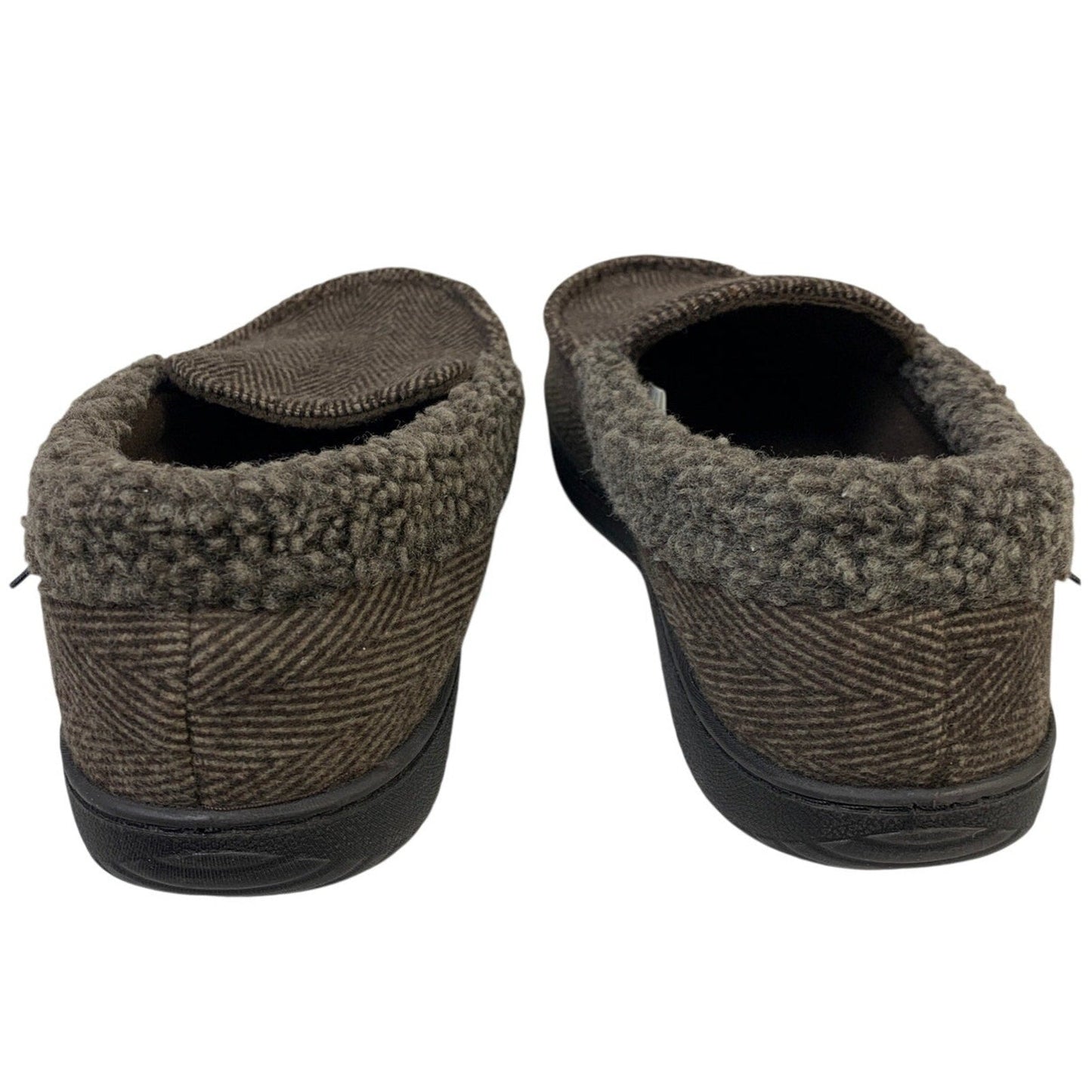 Dearfoams Mens Medium 9/10 Brown Tweed Memory Foam Washable Moccasin Slippers