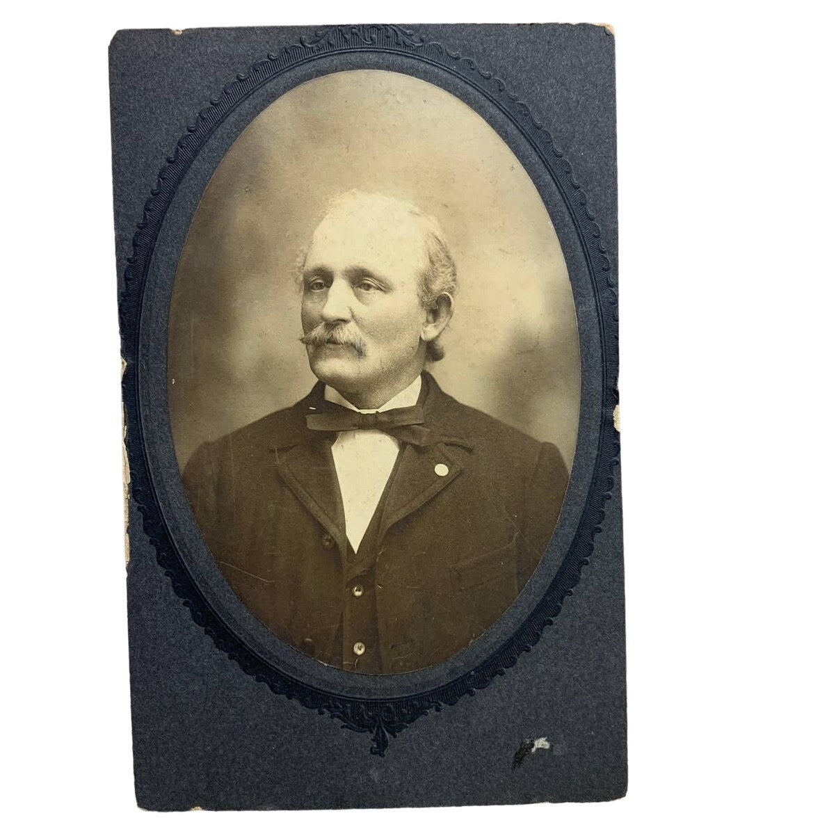 Antique Vintage Grandpa Wiesel Photograph on Cardboard w Embossed Oval Framing