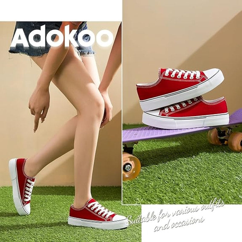 Adokoo Womens Size 8 Red Canvas Low Top Fashon Lace Up Classic Sneaker Shoes
