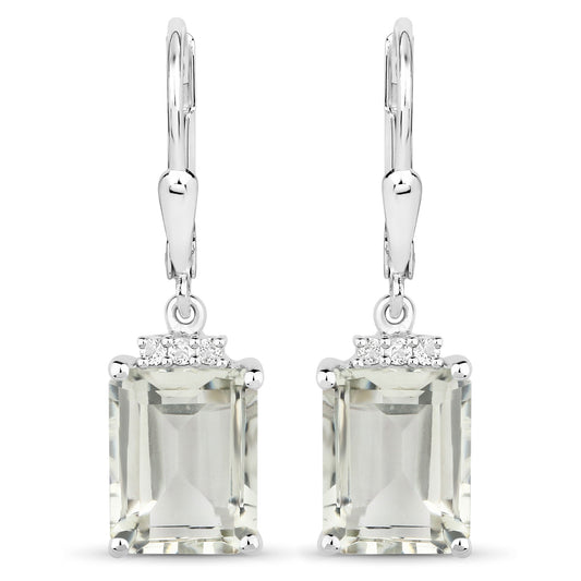 7.23 Carat Genuine Green Amethyst and White Topaz .925 Sterling Silver Earrings