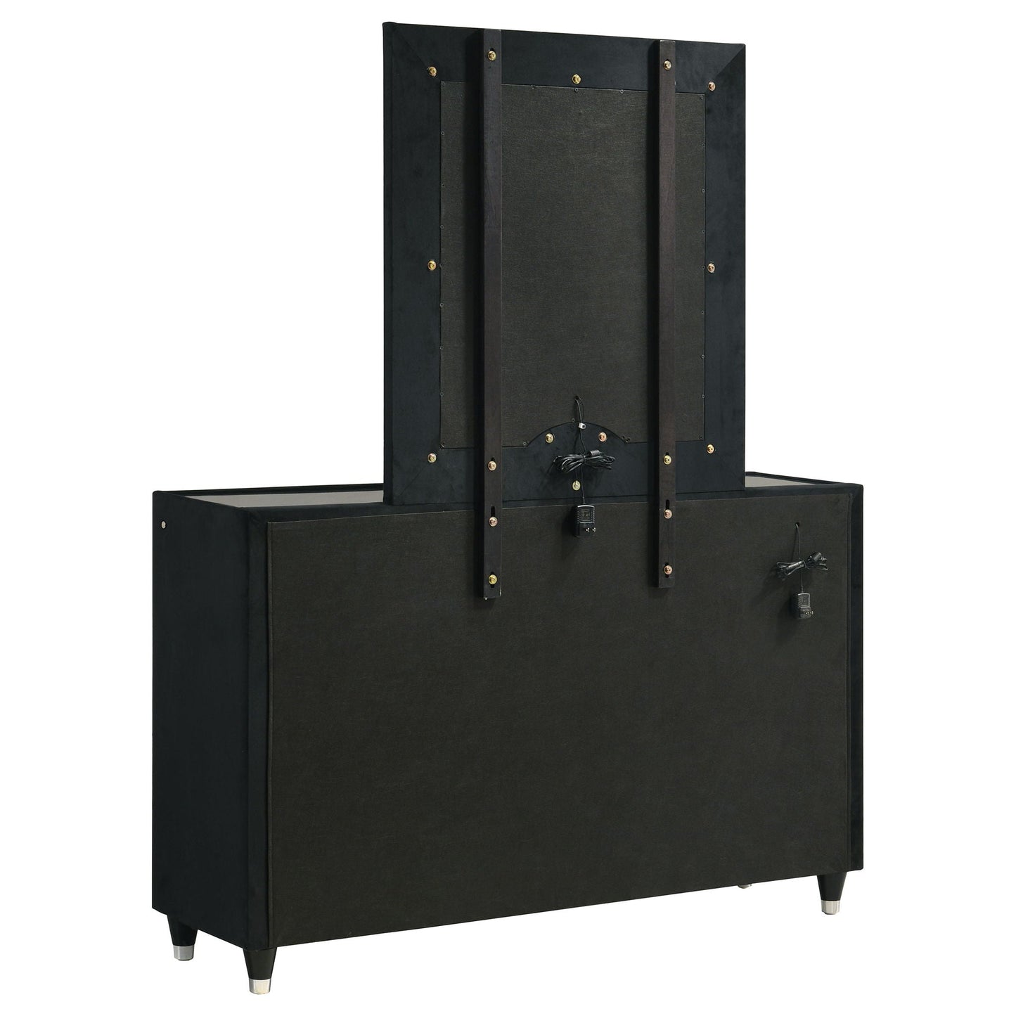 Ravenne 8-drawer Velvet Upholstered LED Dresser and Mirror Black