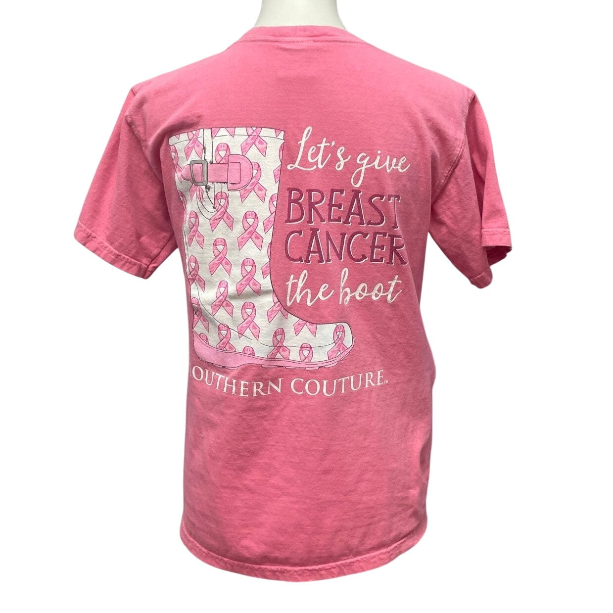 Southern Couture Womens Small Give Breast Cancer the Boot Short Sleeve Tee