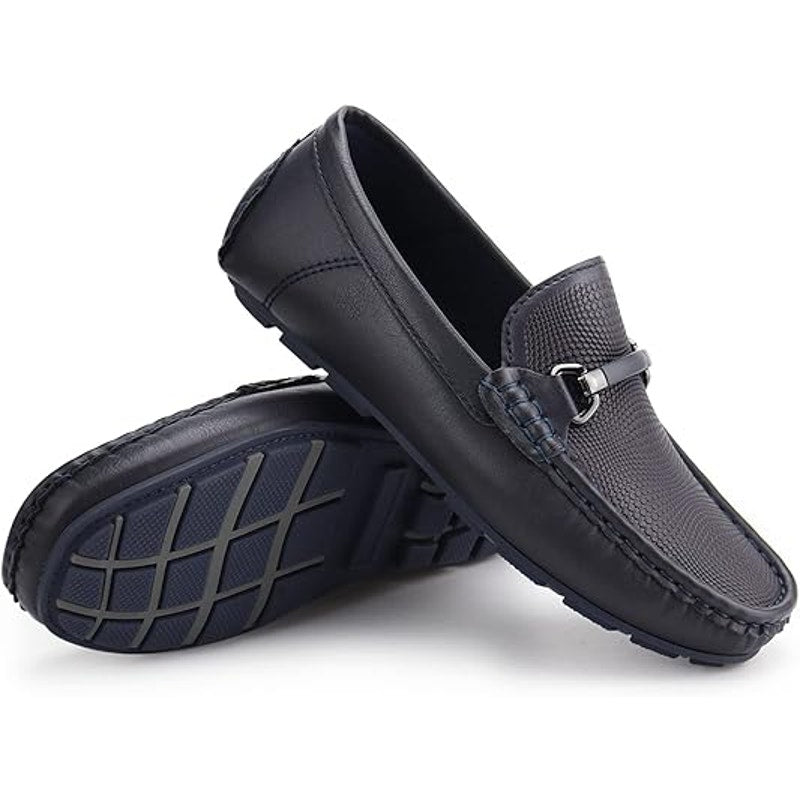 Jabasic Boys 7 Navy Faux Leather Casual Slip On Moccasin Flat Loafer Dress Shoes