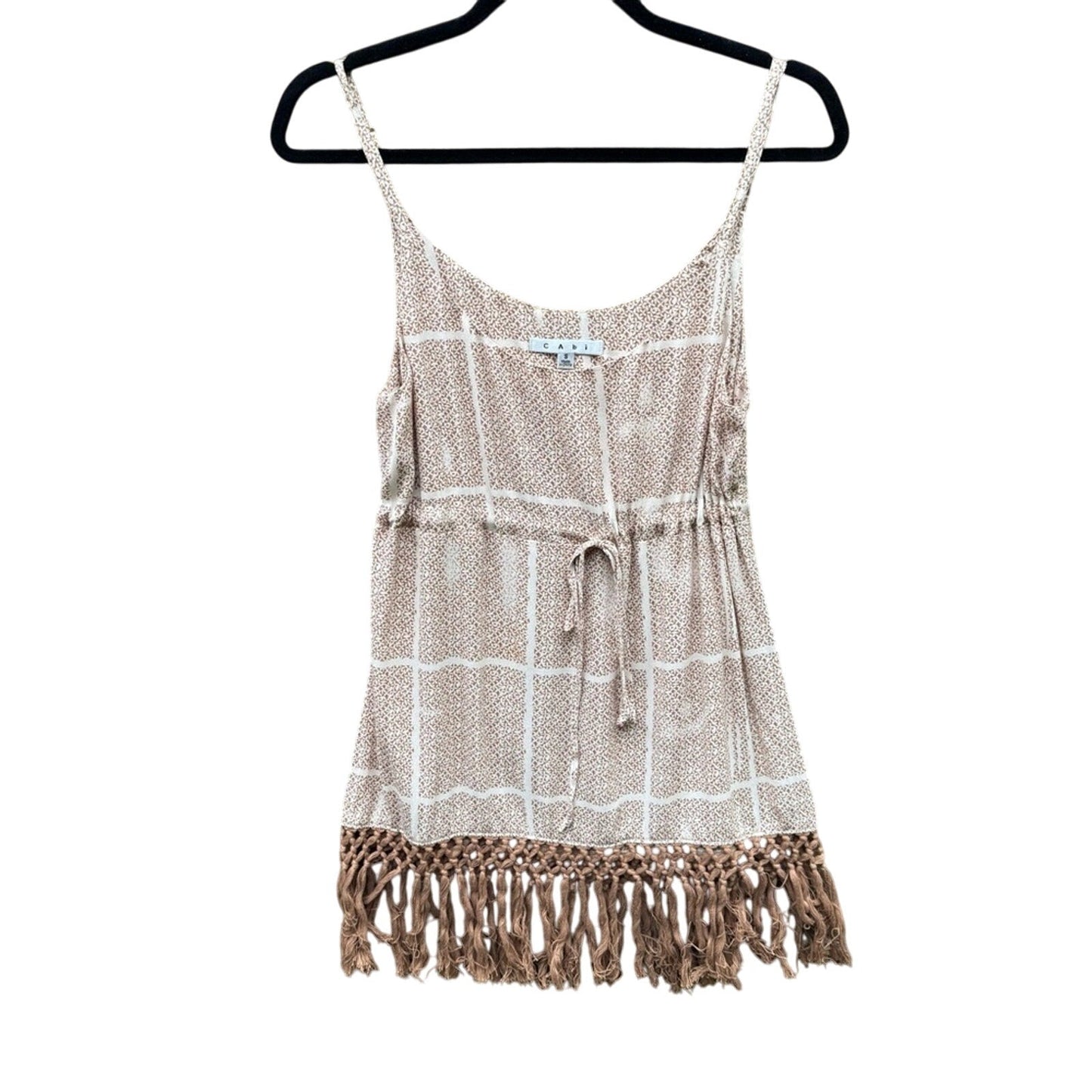 Cabi Womens Small Thin Strap Drawstring Waist Patterned Fringe Tank Top