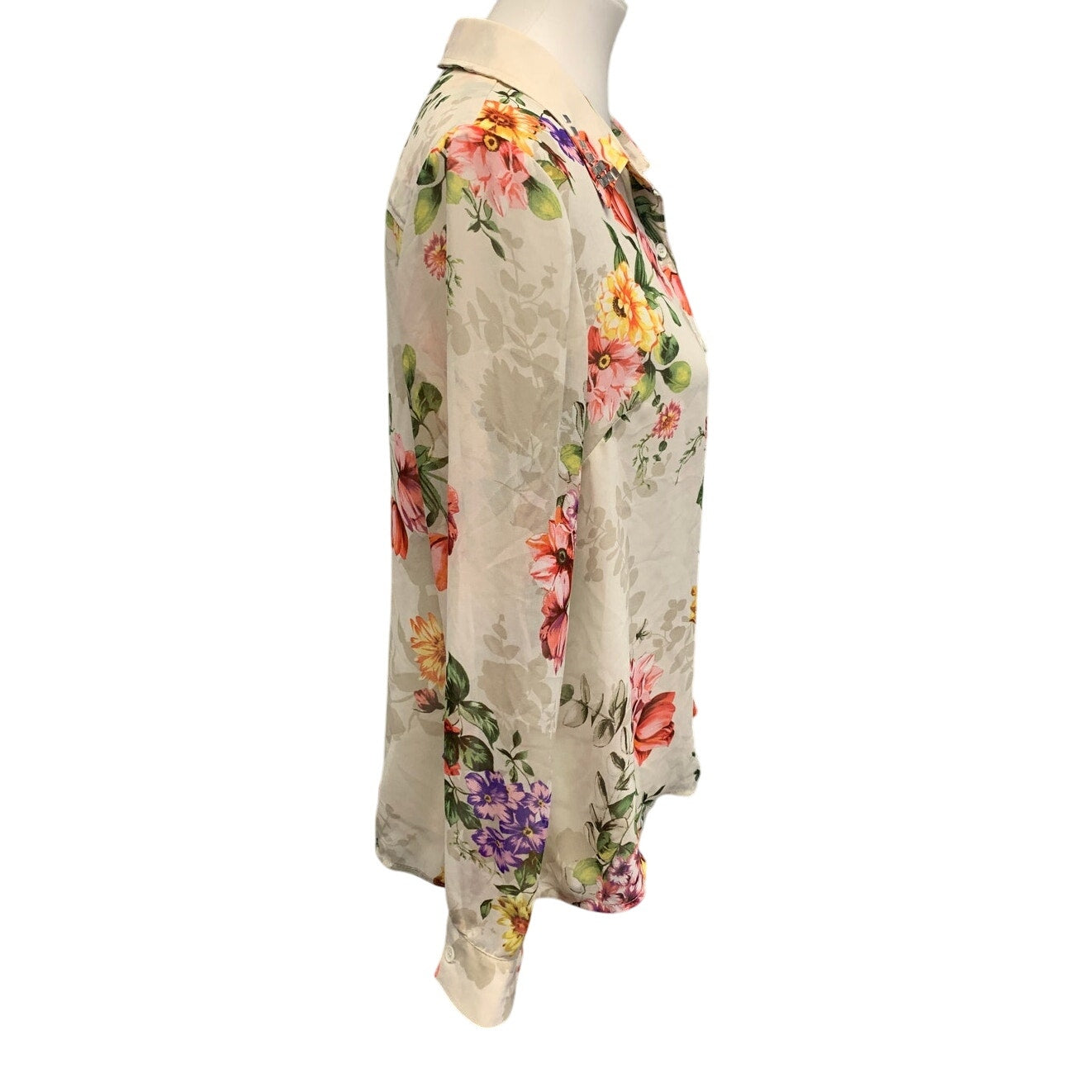 Forever 21 Womens Large Sheer Lightweight Floral Button Down Long Sleeve Blouse