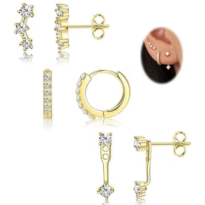 Womens Brass Earrings Set With Silver Needles And Real Gold Plating