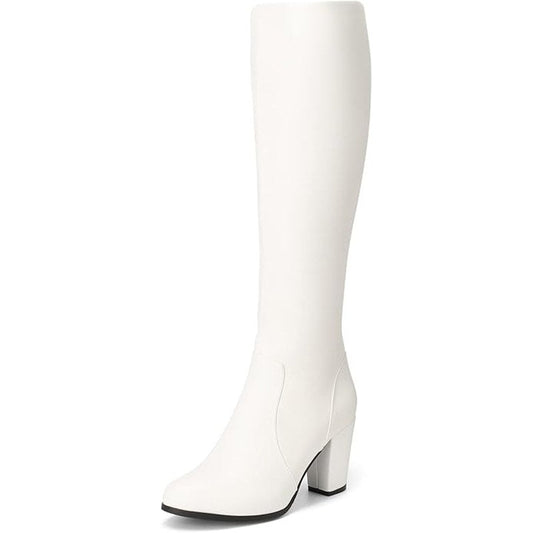 New Dream Pairs Women Size 8.5 White Faux Leather 3" Heel Knee High Boots w Flaw