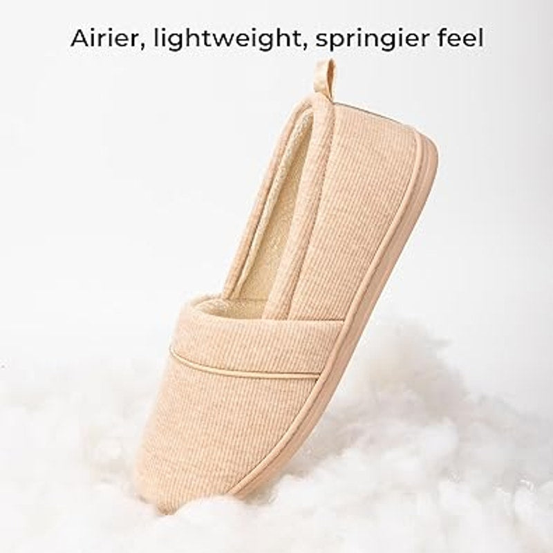 HomeTop Womens 9 Tan Soft Memory Foam Polycotton Slide On Loafer Slipper Shoes