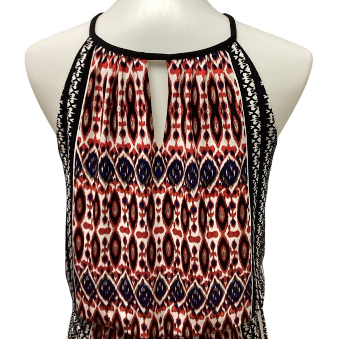 London Times Size 6 Geometric Stripe Sleeveless Front Tie Polyester Maxi Dress