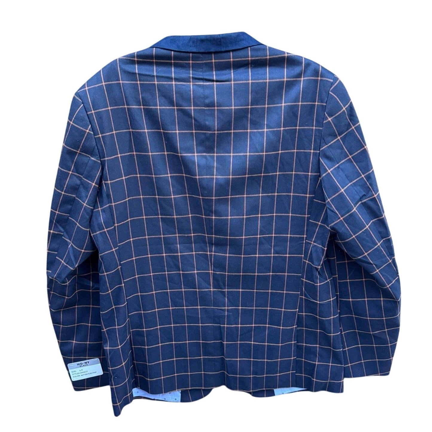 NWT New WD-NY Mens Large Navy Blue Orange Plaid 2 Button PolyCotton Blazer