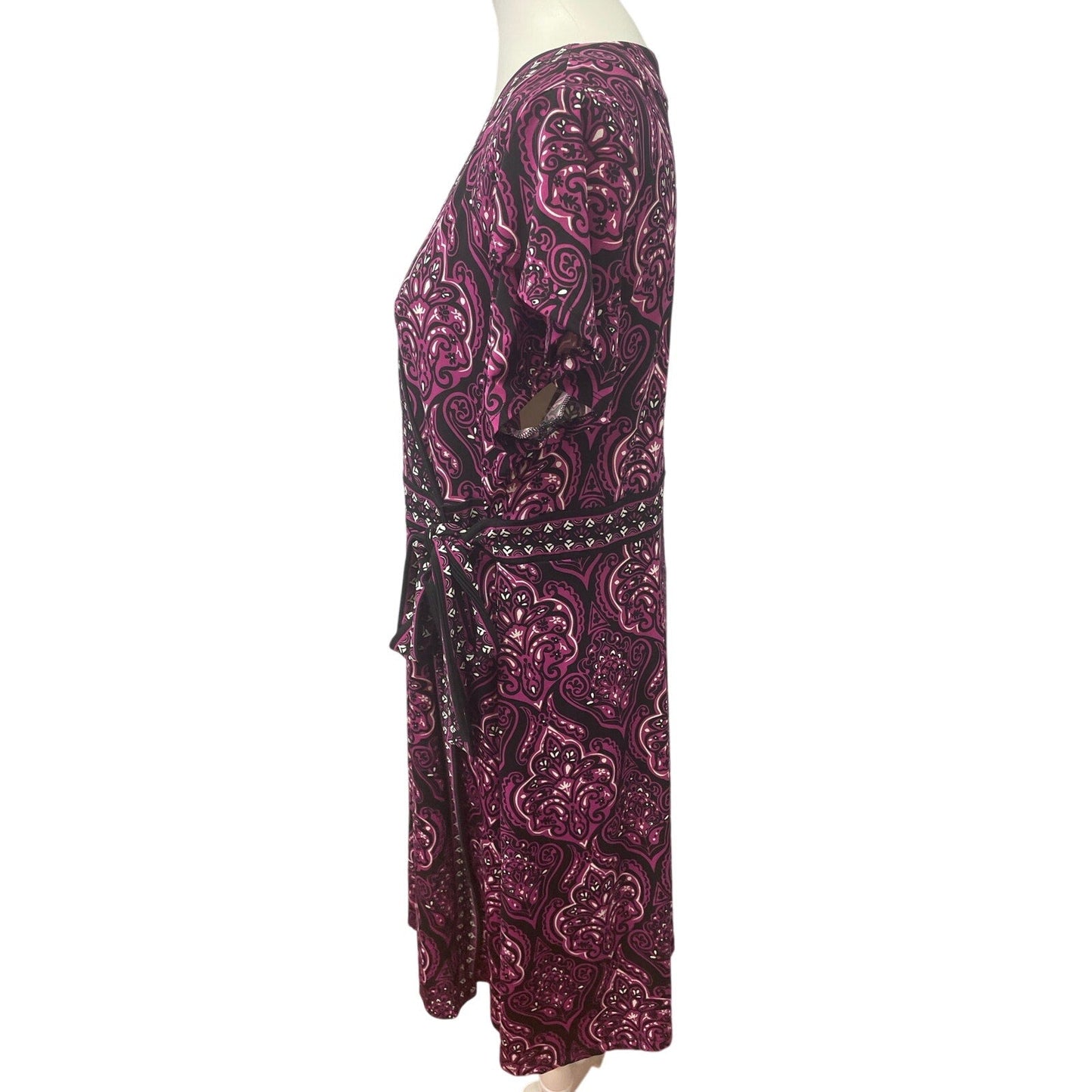 Apt 9 Womens 1X Short Sleeve Purple Faux Wrap Belted Floral Midi Sheath Dress