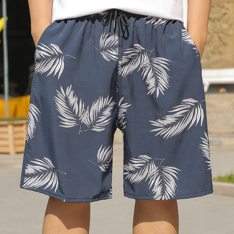 Summer Beach Pants Men's Loose Casual Fifth Pants Ice Silk High Elasticity Quick-drying