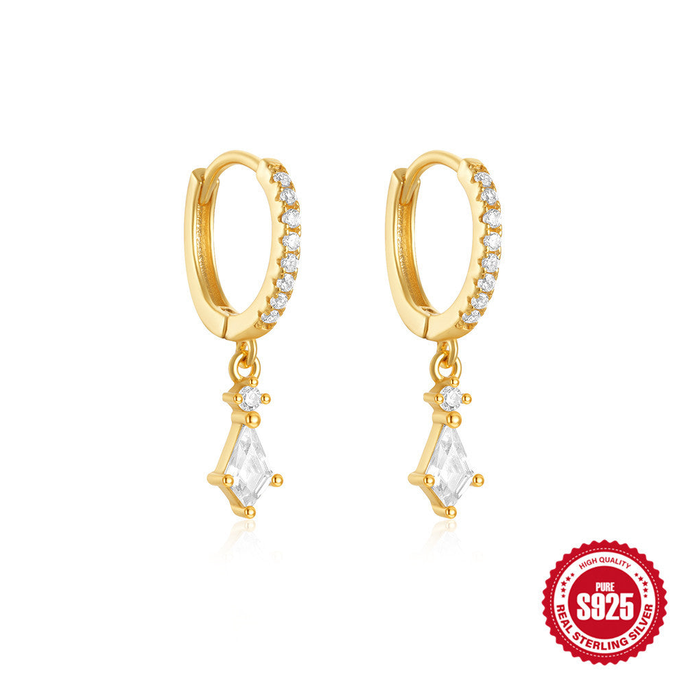 S925 Sterling Silver Kite-Shape Stone Earrings