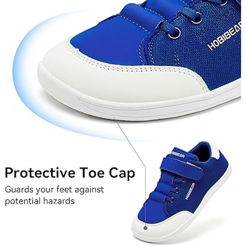 Hobibear Boys Size 1 Blue Hook Loop Wide Toe Box Elastic Lace Athletic Shoes