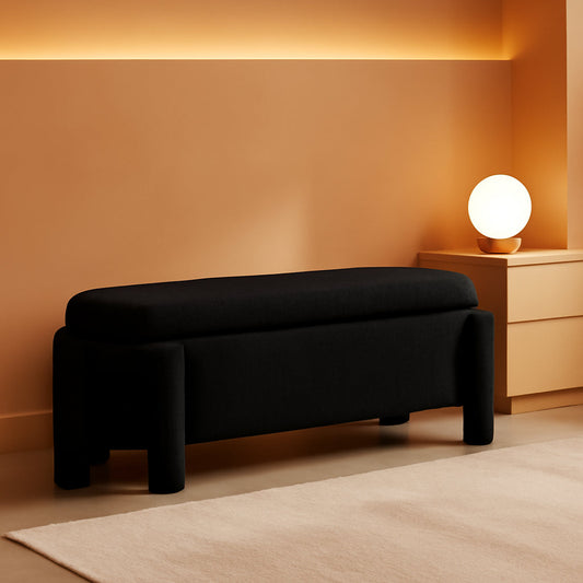 FiftyInch Sherpa Black Upholstered Storage Bench Ottoman-0