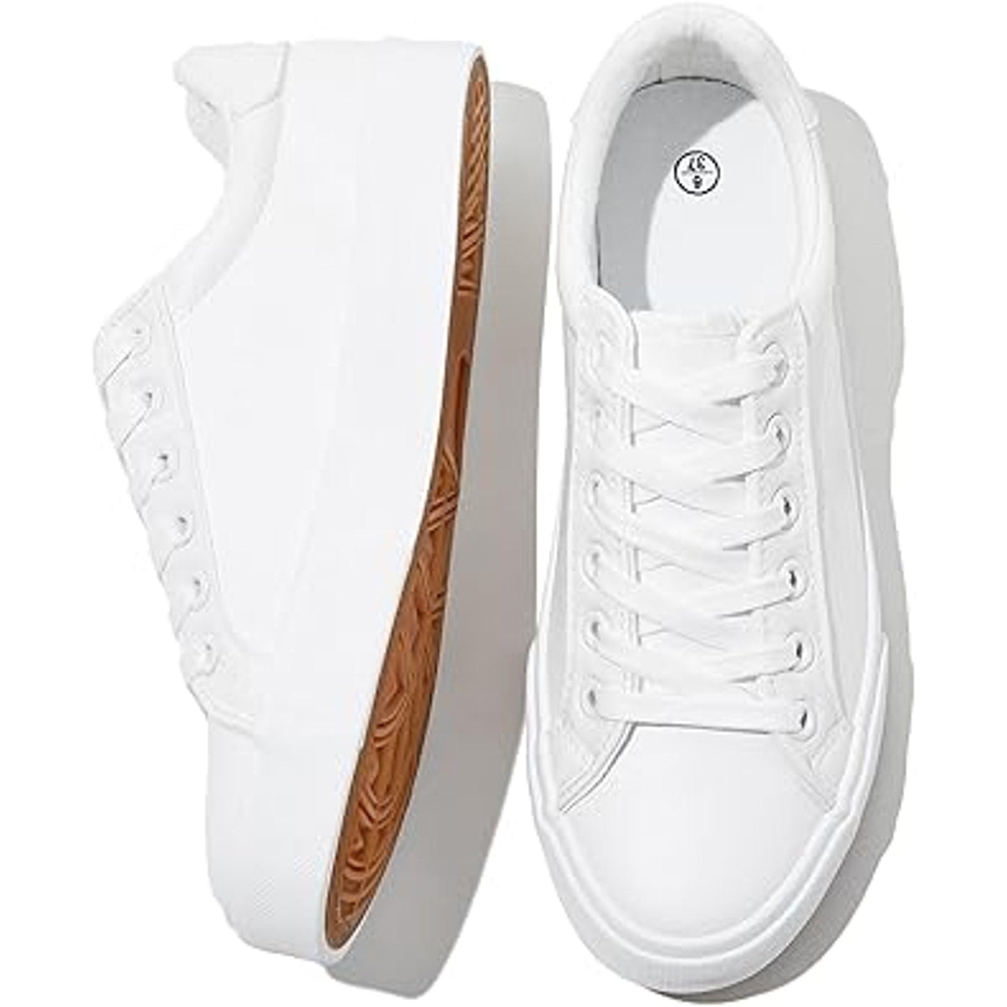 New Sernial Womens Size 7 White Faux Leather Lace Up Basic Tennis Athletic Shoes