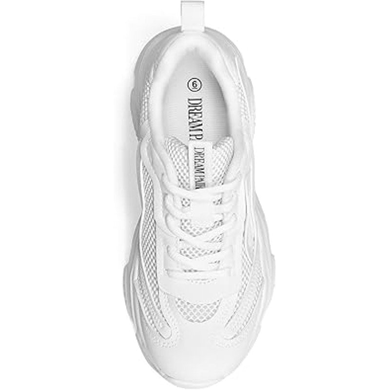 Dream Pairs Womens 6 White Faux Leather Lace Up Platform Sneakers Athletic Shoes