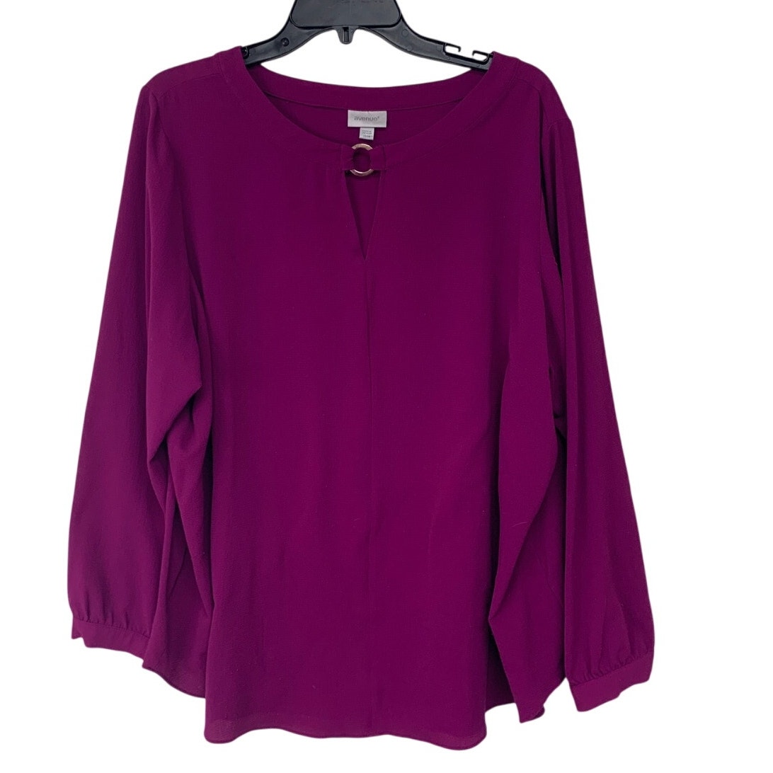 Avenue Womens 22/24 Dark Magenta PolySpandex Long Sleeve Key Hole Blouse