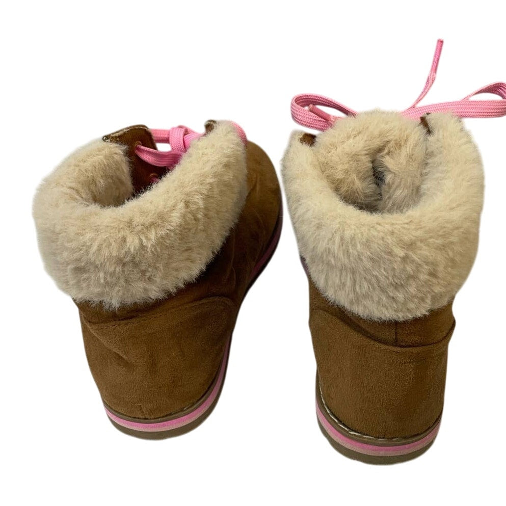 Childrens Place Girls Size 2 Faux Suede Fur Pink Brown Lace Up Fall Winter Boots