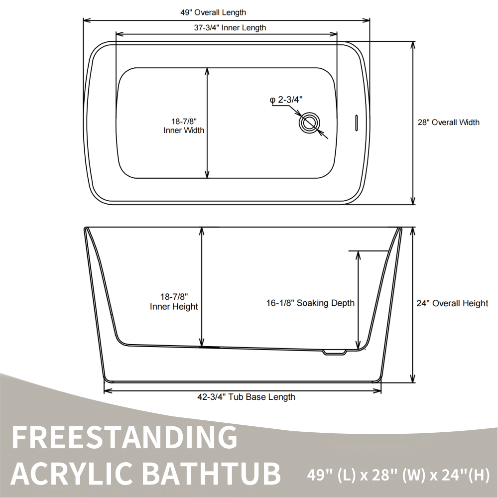 49" Acrylic Freestanding Soaking Bathtub