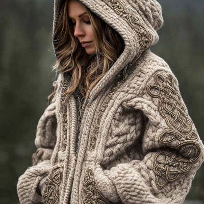 Women’s Printed Hooded Zip-Up Cardigan Sweater