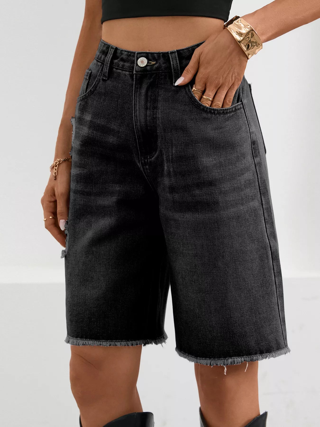 Ripped Frayed Hem Denim Shorts