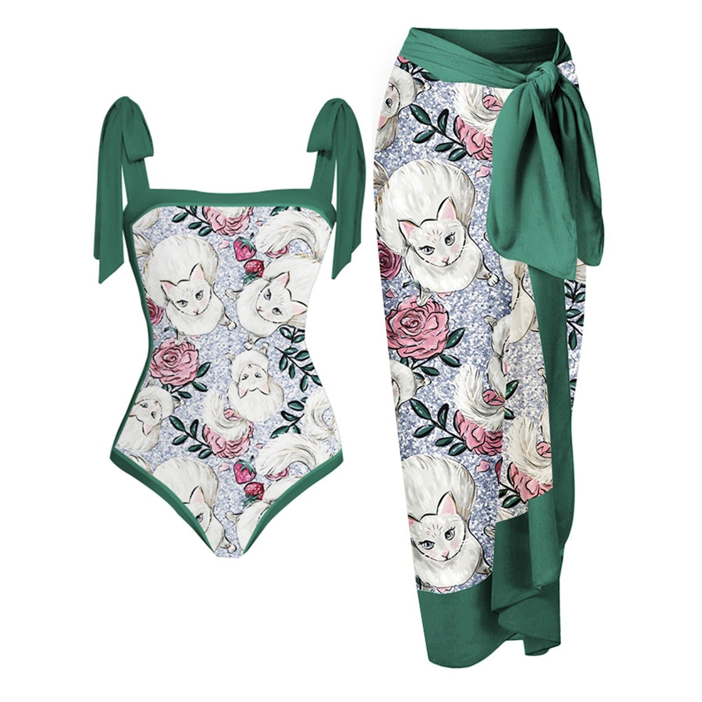 Womens Printed One-Piece Swimsuit Set