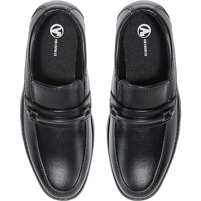 HomeHot Boys Size 1 Black Oxford Slip on Loafers Round Toe Dress Shoes
