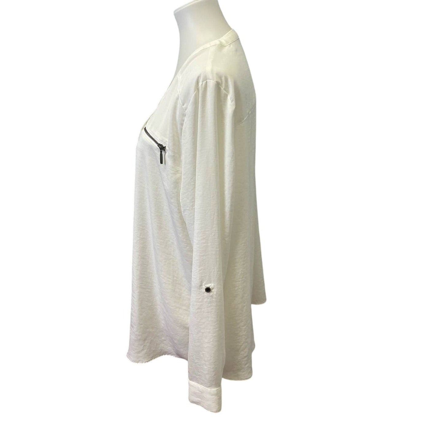 Maurices XL 100% Polyester Long Tabbed Sleeve Zippers V-Neck Flowy Blouse Top