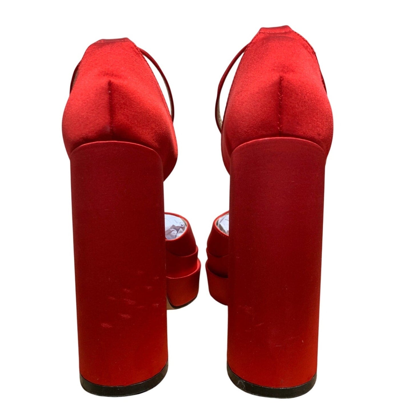 Vetaste Womens Size 7 Red 5.5" Platform Heels Closed Round Toe Ankle Strap Shoes