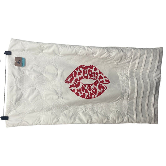 Hand Printed Upcycled Valentine Leopard Spot Kiss Lips King Size Pillow Sham