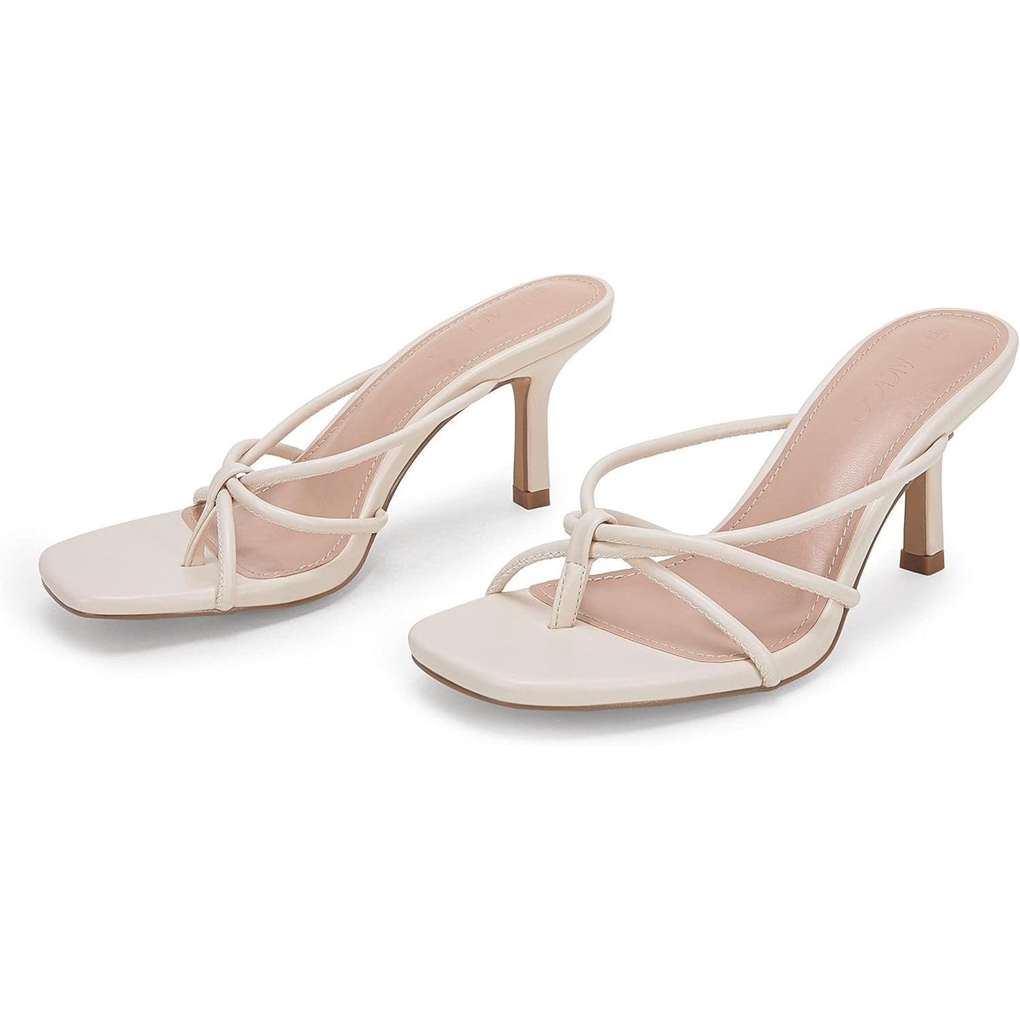 Laicigo Womens Size 6.5 White 3" Heel Open Square Toe Slip On Backless Shoes