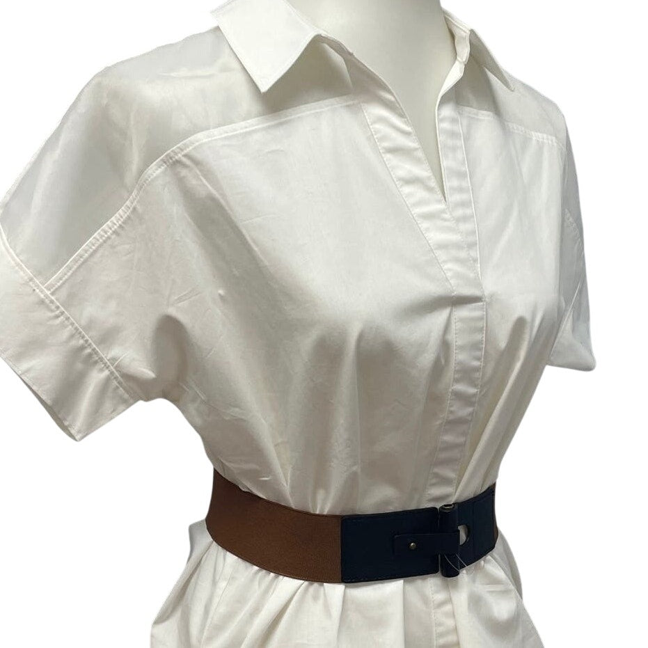 New Worthington Womens Size Small Cotton Blend Short Sleeve Belted Button Shirt