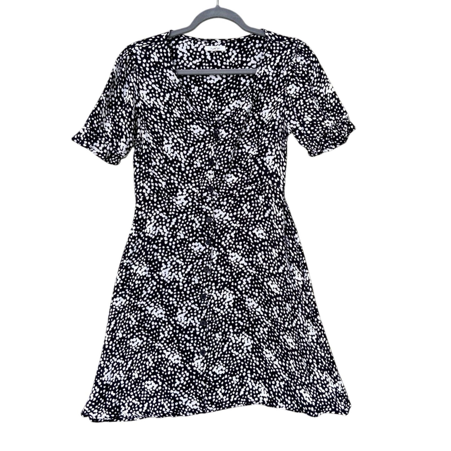 Maurices Womens Small Short Sleeve Black Dot Button Front A Line Dress w Pockets