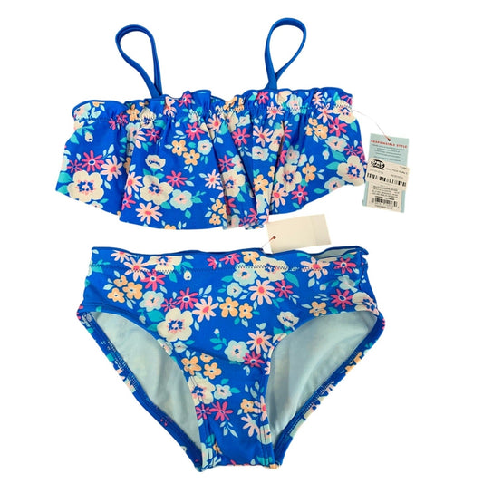 New Cat & Jack Girls Small 6/7 UPF 50+ Blue Pink Floral Bikini 2PC Swimsuit