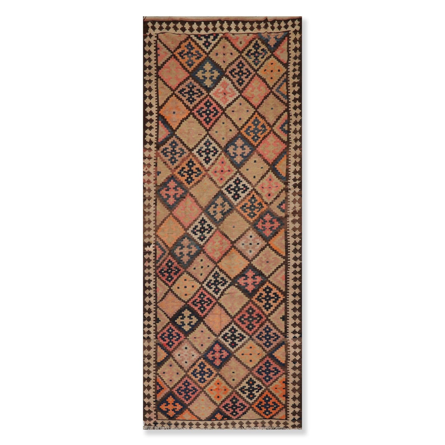 5'2" x 12'9" Vintage Hand Woven Southwestern Kilim 100% Wool Area Rug Brown-0