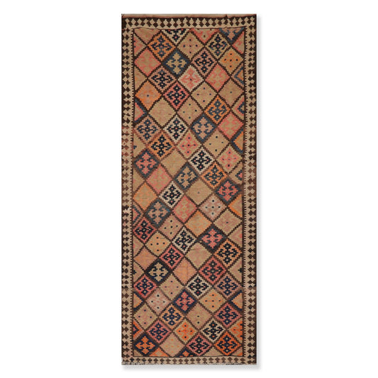 5'2" x 12'9" Vintage Hand Woven Southwestern Kilim 100% Wool Area Rug Brown-0