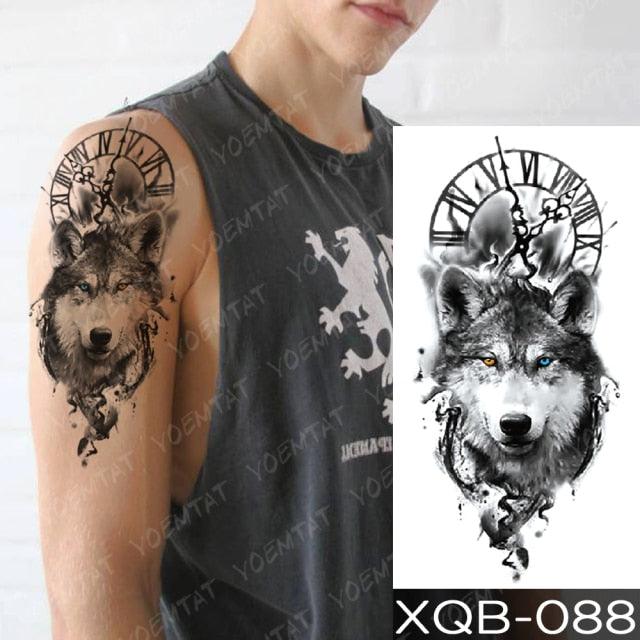 Elegant Black Waterproof Temporary Tattoo Sticker Lion Tiger Bear Flash Tattoos Leopard Wolf Colorful Big Tattoo Stickers For Mens Womens