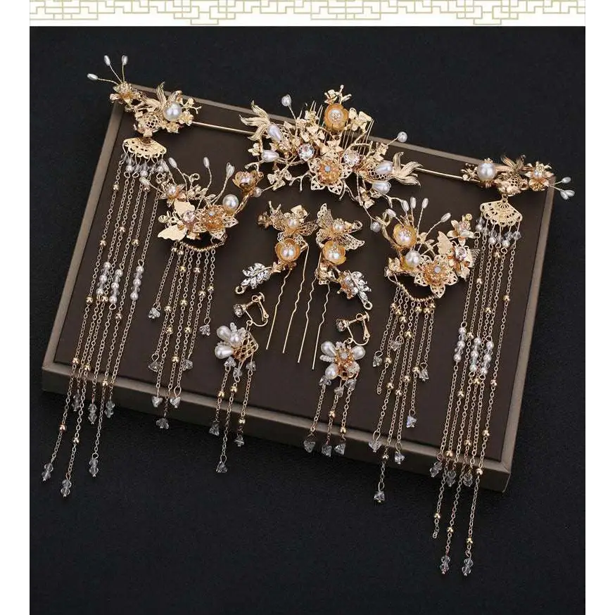 Elegant Chinese Bridal Jewelry with Pearls and Crystals