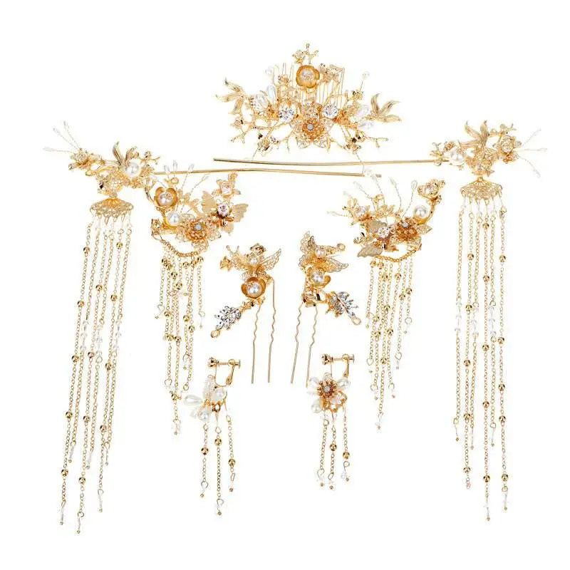 Elegant Chinese Bridal Jewelry with Pearls and Crystals
