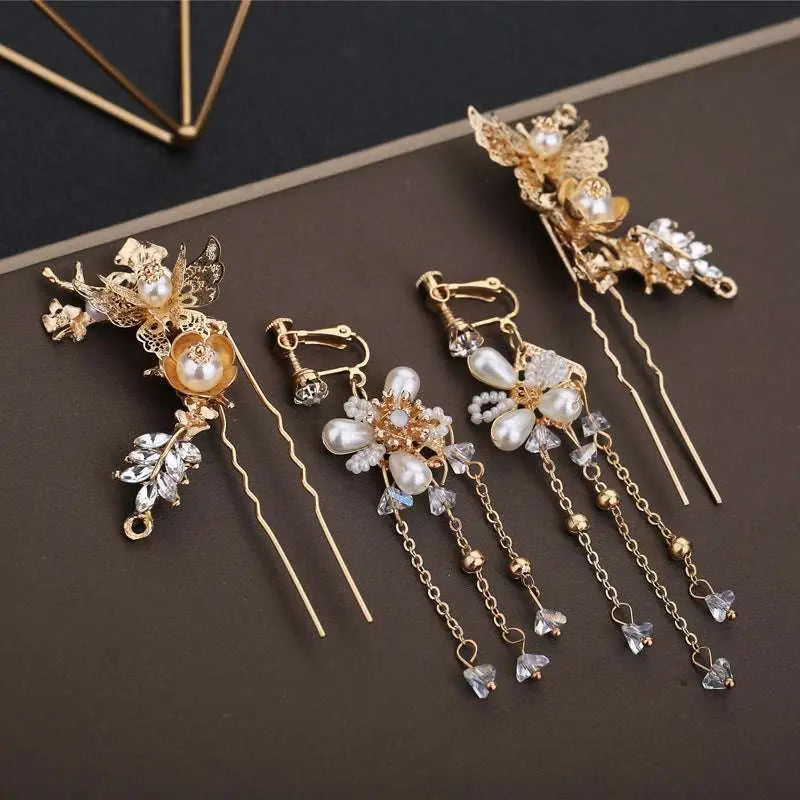 Elegant Chinese Bridal Jewelry with Pearls and Crystals