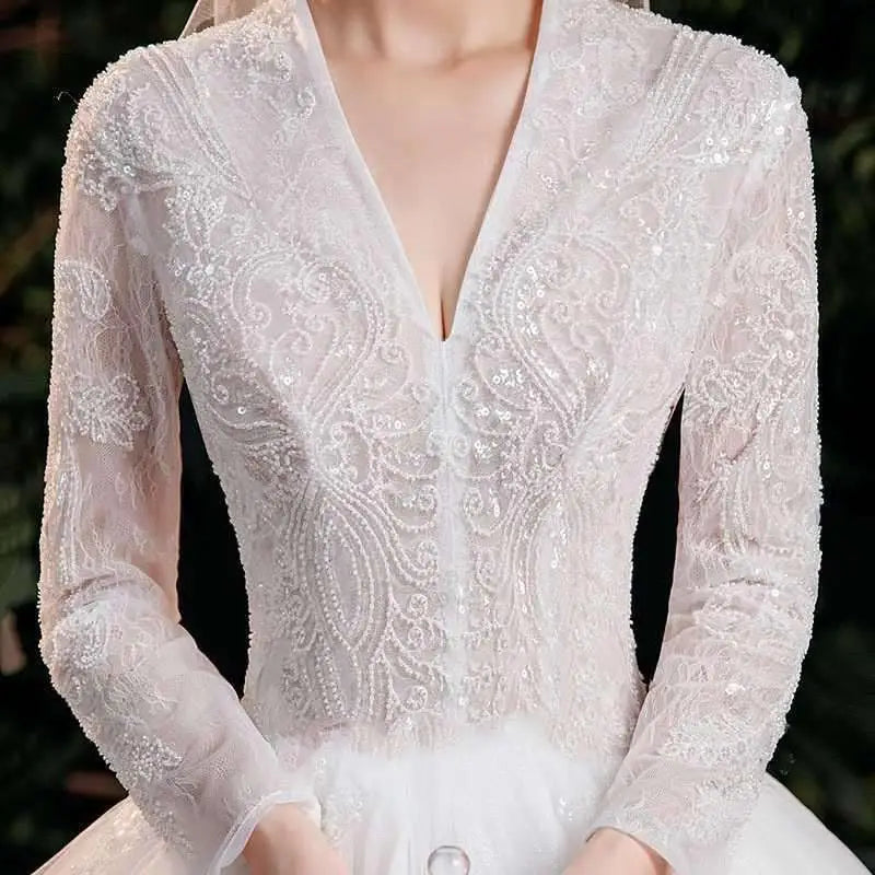Elegant Lace Bridal Temperament Trailing Long Sleeves