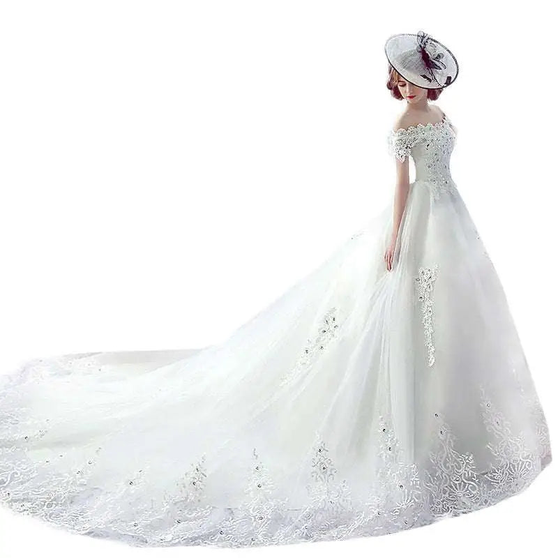 Elegant Lace Off-the-Shoulder Wedding Dress Bride