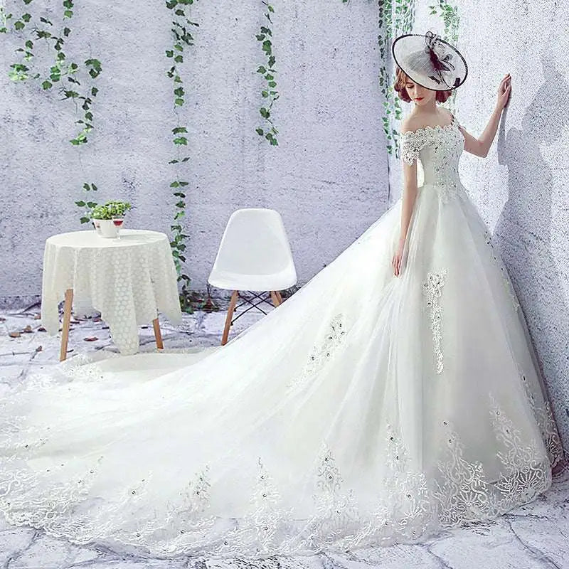 Elegant Lace Off-the-Shoulder Wedding Dress Bride