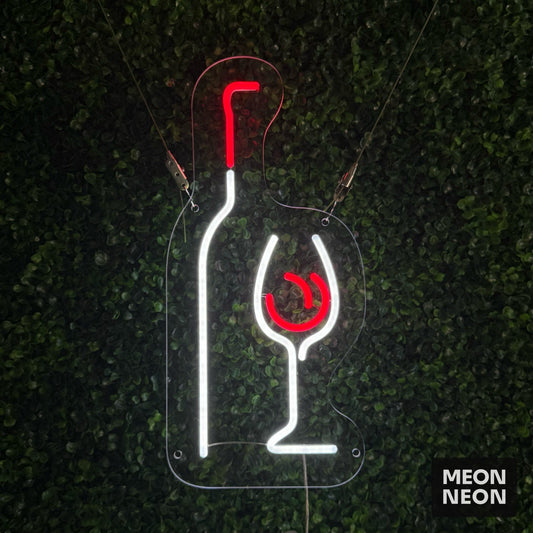 Elegant Wine Glass With Bottle Neon Sign