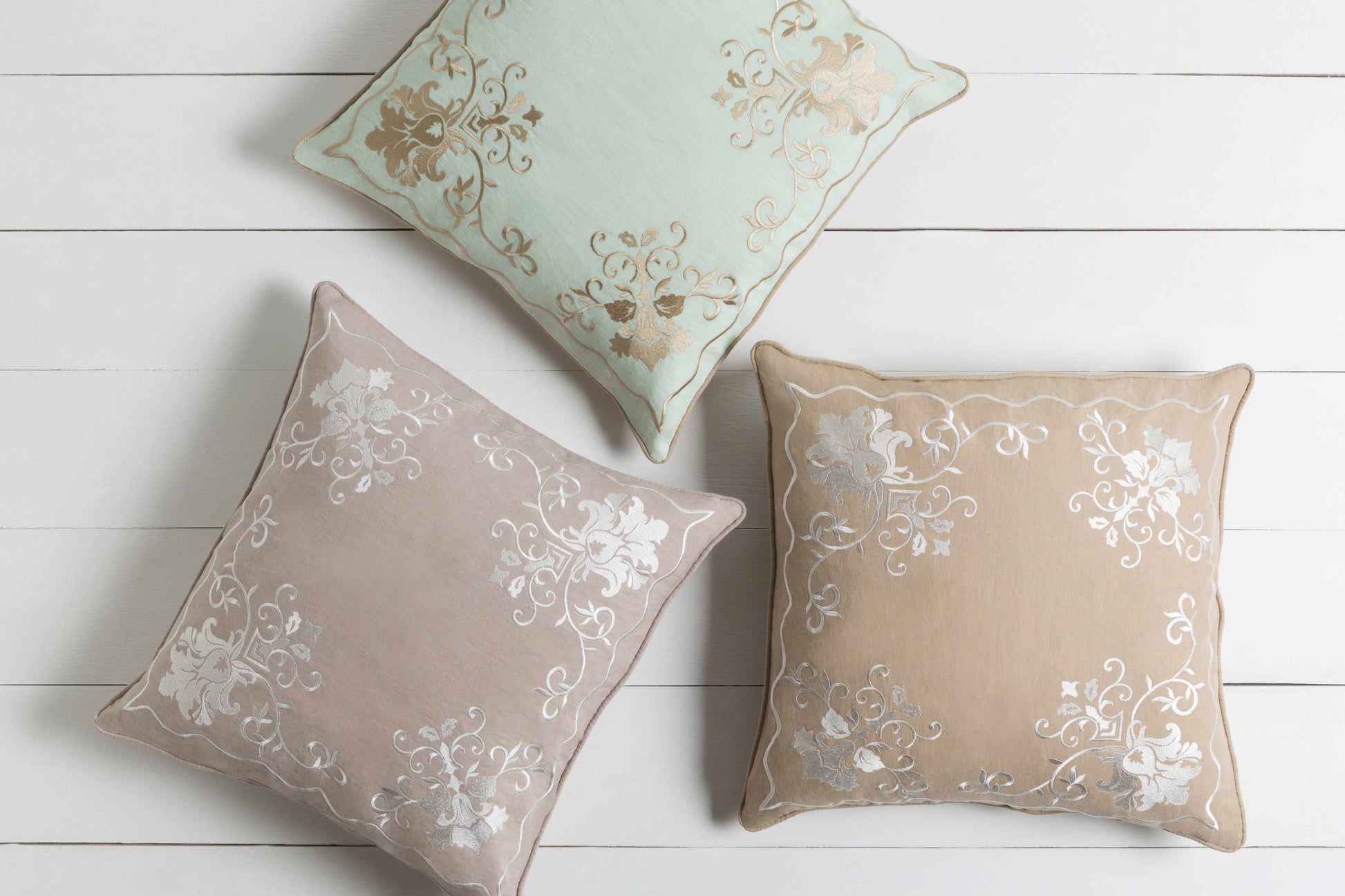 Gosforth Beige Floral Embroidered Accent Pillow - Clearance-3