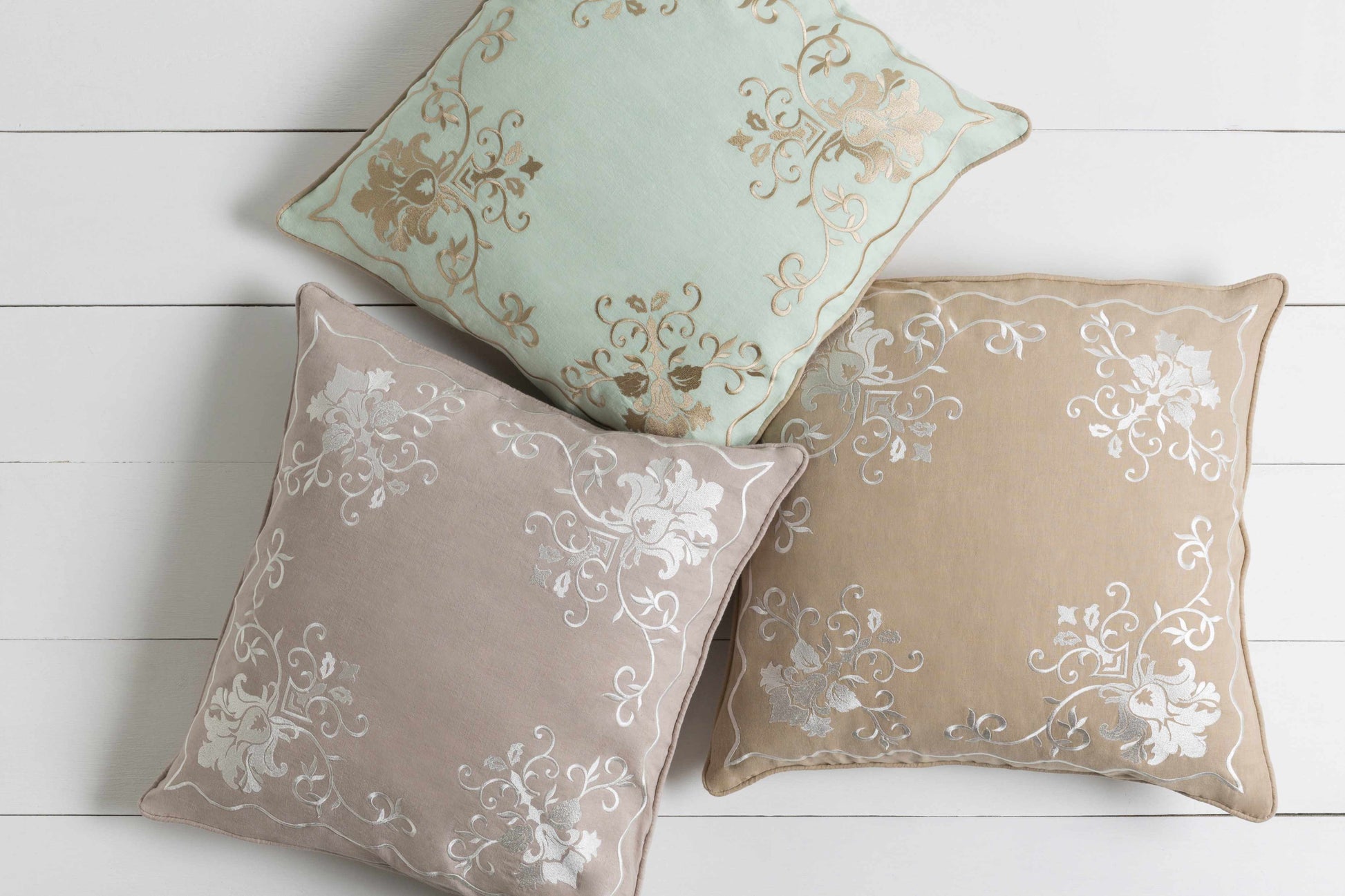 Gosforth Beige Floral Embroidered Accent Pillow - Clearance-4