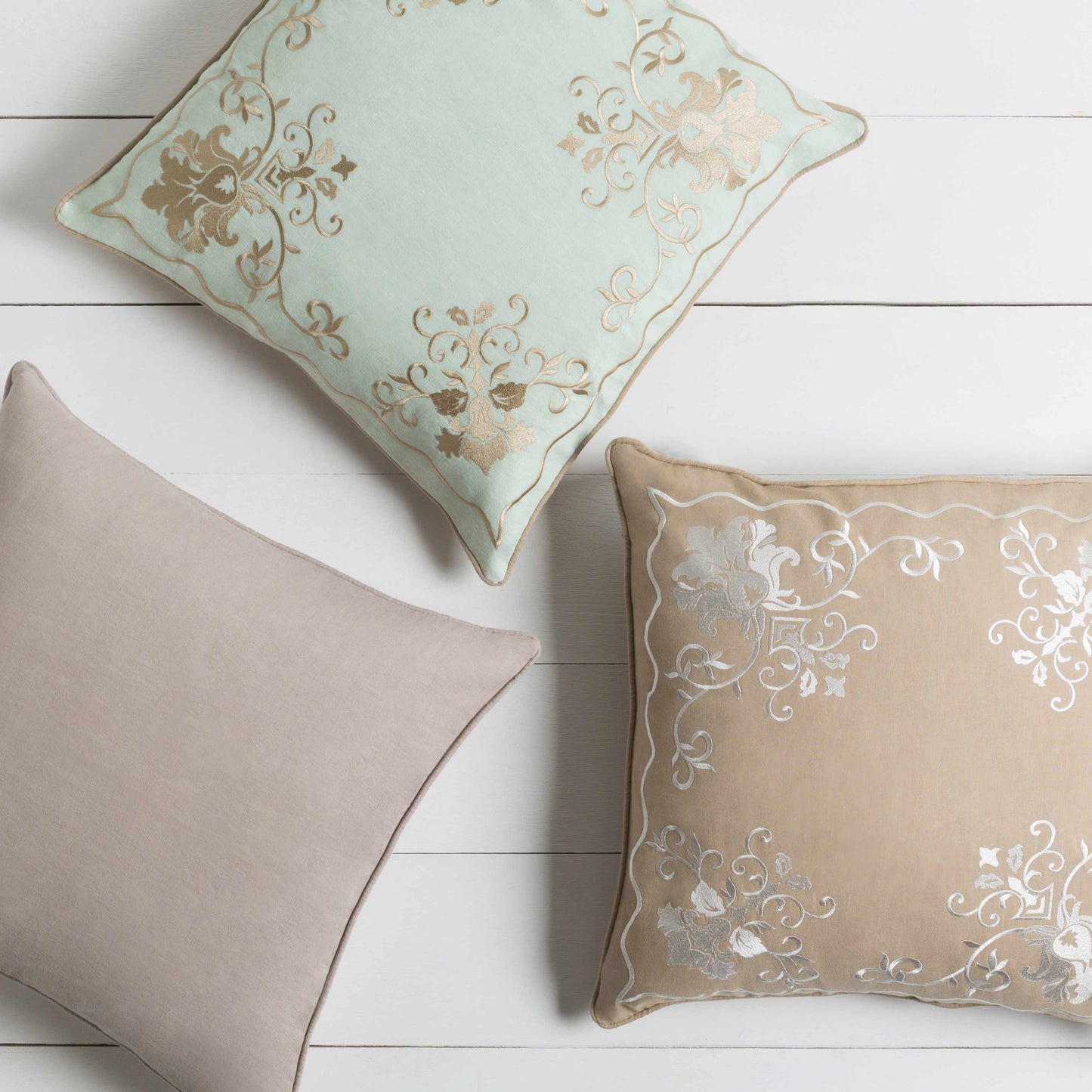 Gosforth Beige Floral Embroidered Accent Pillow - Clearance-2